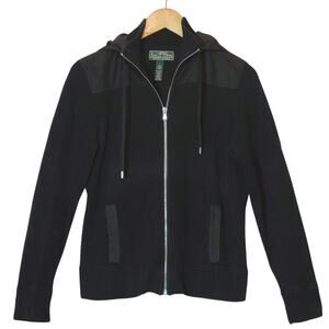 Ralph Lauren RL Active Hooded Zip Cotton Sweater Pockets Black Athleisure L